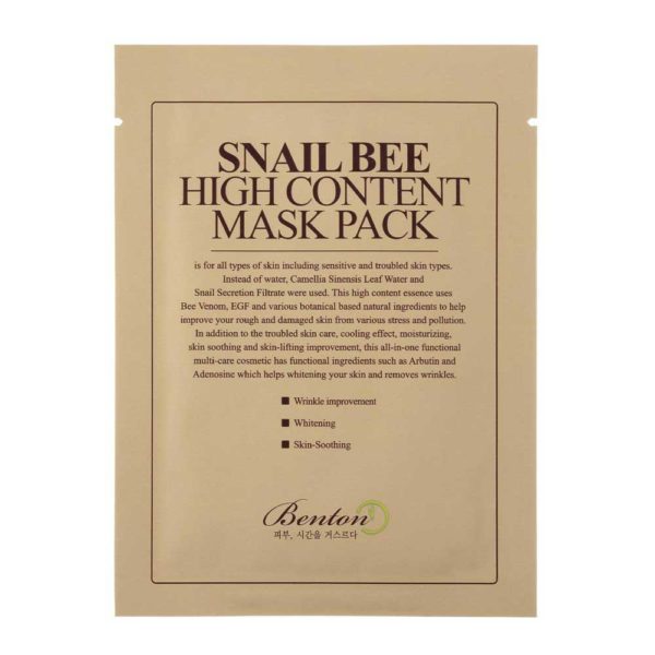 Маска тканевая с муцином улитки и пчелиным ядом Benton Snail Bee High Content Mask Pack 20гр