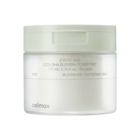 Тонизирующие пилинг-пэды для проблемной кожи с BHA-кислотами Celimax Ji Woo Gae Cica BHA Blemish Toner Pad 170мл (60 шт)