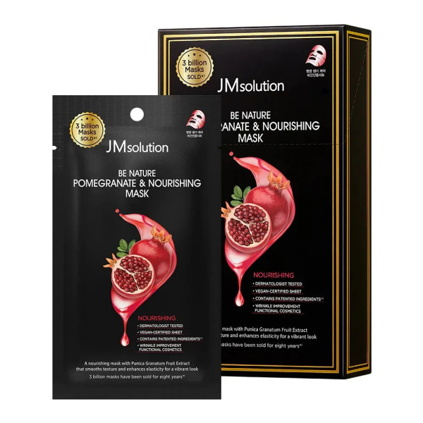 Тканевая маска омолаживающая с экстрактом граната JMsolution Be Nature Pomegranate & Nourishing Mask 24мл, 10 шт.