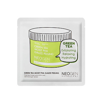 Очищающие пилинг-пэды с зелёным чаем и кислотами Neogen Green Tea Moist PHA Gauze Peeling Pad 1шт