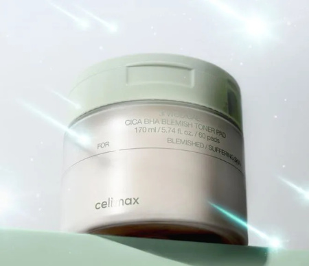 Тонизирующие пилинг-пэды для проблемной кожи с BHA-кислотами Celimax Ji Woo Gae Cica BHA Blemish Toner Pad 170мл (60 шт)