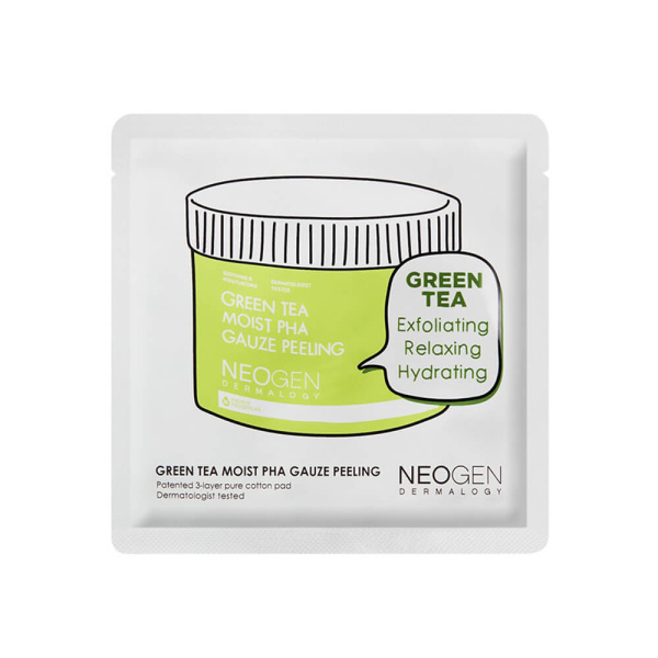 Очищающие пилинг-пэды с зелёным чаем и кислотами Neogen Green Tea Moist PHA Gauze Peeling Pad 1шт