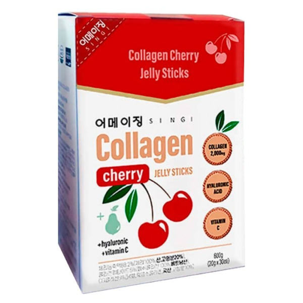 Коллагеновое желе со вкусом вишни с гиалуроновой кислотой и витамином С, Singi Collagen Cherry Jelly Sticks 30 саше*20гр