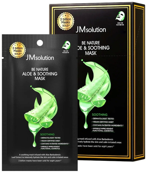 Тканевая маска успокаивающая с экстрактом алоэ JMsolution Be Nature Aloe Soothing Mask 24 мл, 10 шт