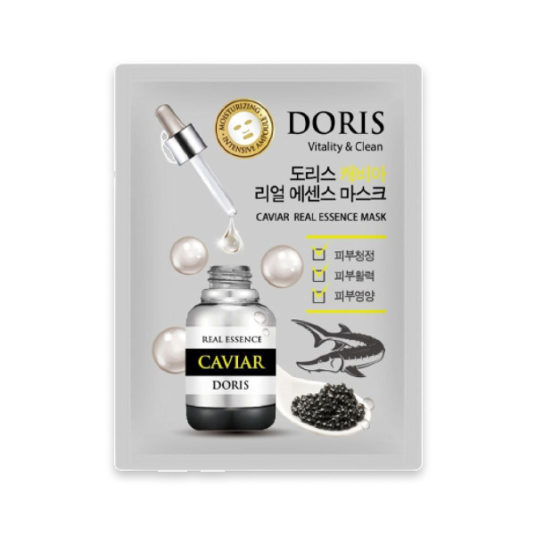 Тканевая маска для лица с экстрактом черной икры Doris Caviar Real Essence Mask 25мл 